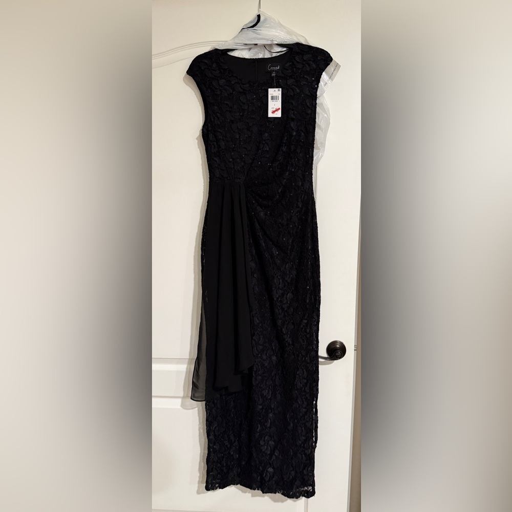 Connected Apparel Black Lace Midi Dress